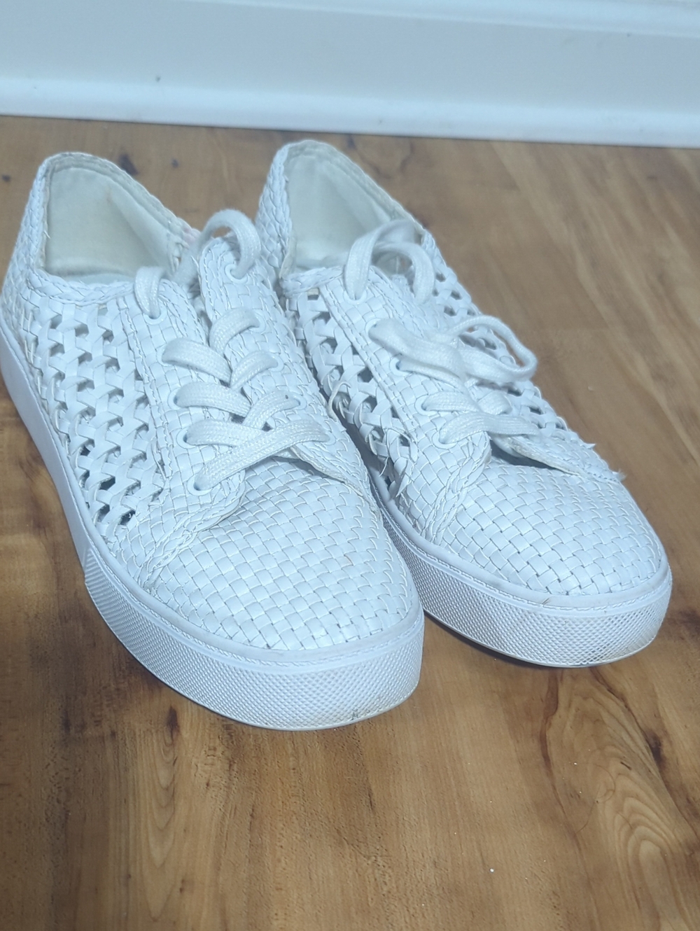 Marc Fisher White Woven Lace-Up Sneakers
